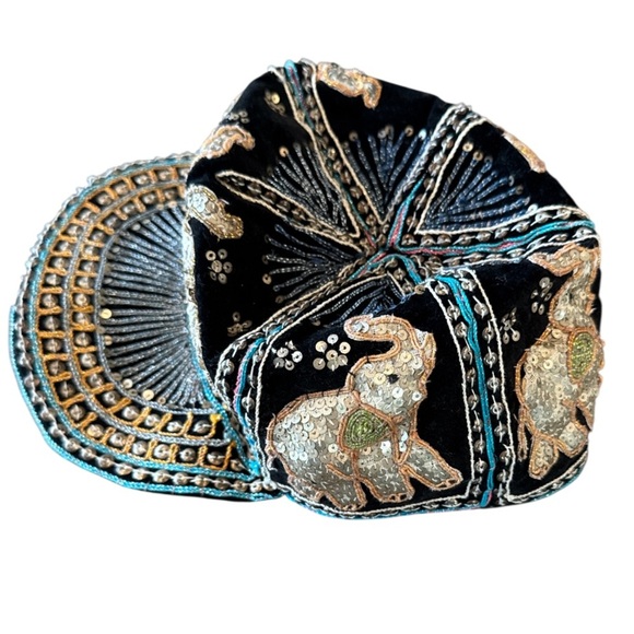Vintage Burmese Velvet Embellished Black Multi Elephant Baseball Cap Size OS - Picture 8 of 14